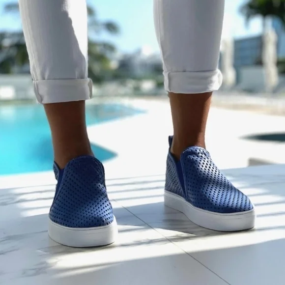 Jibs Unisex Mid Rise Galaxy Blue Slip-on Perforated Leather Odor Free Handmade - Picture 6 of 16